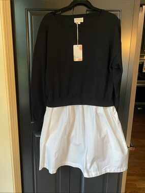 Black and White Layered Crewneck Sweater Dress by Encore You